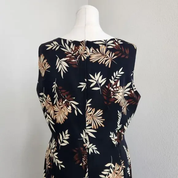 Vintage Studio I Black Brown Tropical Hawaiian Midi Dress 16 - Picture 9 of 10